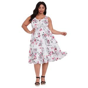 Torrid Floral Pink Challis Midi Dress with Lace